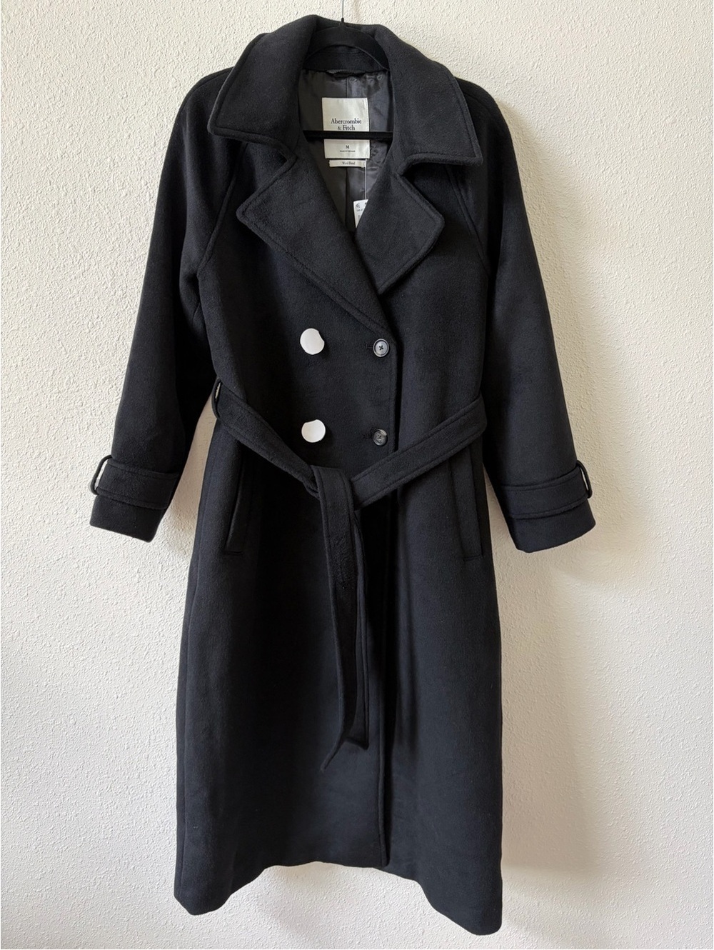 Abercrombie & Fitch Carrie Wool Blend Trench Coat Black Size Medium Luxury